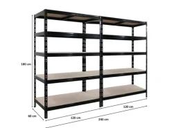 PROREGAL Regalsysteme^Mega Deal 2X Schwerlastregal Tiger HxBxT 180x120x60cm Fachlast 265kg Schwarz