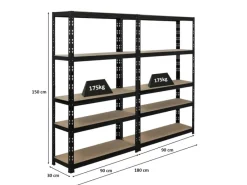 PROREGAL Mega Deal 2x Schwerlastregal APOLLO HxBxT 150 x 90 x 30 cm Fachlast 175kg Schwarz