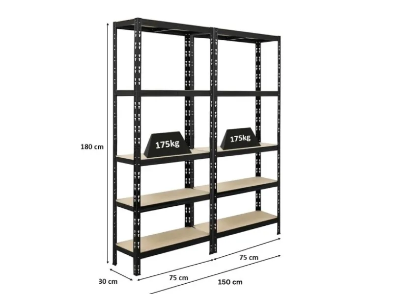 PROREGAL Mega Deal 2x Schwerlastregal APOLLO HxBxT 180 x 75 x 30 cm Fachlast 175kg Schwarz