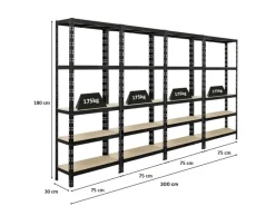 PROREGAL Regale Schwarz|Kellerregale^Mega Deal 4x Schwerlastregal APOLLO HxBxT 180 x 75 x 30 cm Fachlast 175kg Schwarz