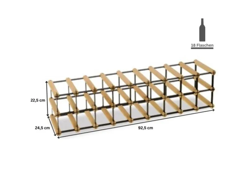 PROREGAL Modulares Weinregal Vinotega Mod Metal HxBxT 22,5 x 92,5 x 24,5 cm 9 x 2 Flaschen Massives Kiefernholz Natur