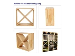 PROREGAL Modulares Weinregal Vincellar Mod HxBxT 60 x 60 x 30 cm Kreuz Modul Für 40 Flaschen Massives Kiefernholz Natur