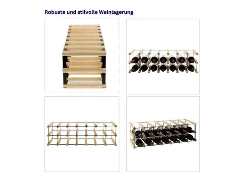 PROREGAL Modulares Weinregal Vinotega Mod Metal HxBxT 22,5 x 72,5 x 24,5 cm 7 x 2 Flaschen Massives Kiefernholz Natur