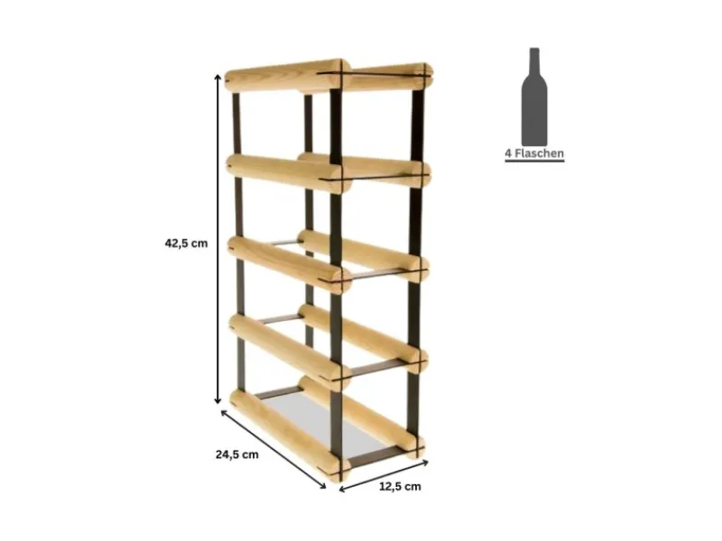 PROREGAL Flaschenregale^Modulares Weinregal Vinotega Mod Metal HxBxT 42,5 x 12,5 x 24,5 cm 1 x 4 Flaschen Massives Kiefernholz Natur