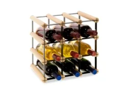 PROREGAL Flaschenregale^Modulares Weinregal Vinotega Mod Metal HxBxT 32,5 x 32,5 x 24,5 cm 3 x 3 Flaschen Massives Kiefernholz Natur