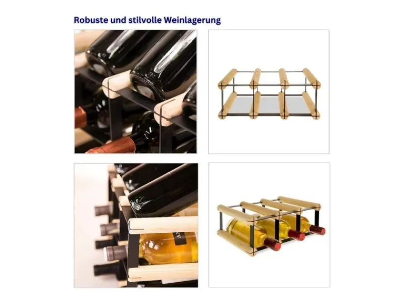 PROREGAL Modulares Weinregal Vinotega Mod Metal HxBxT 12,5 x 32,5 x 24,5 cm 3 x 1 Flaschen Massives Kiefernholz Natur