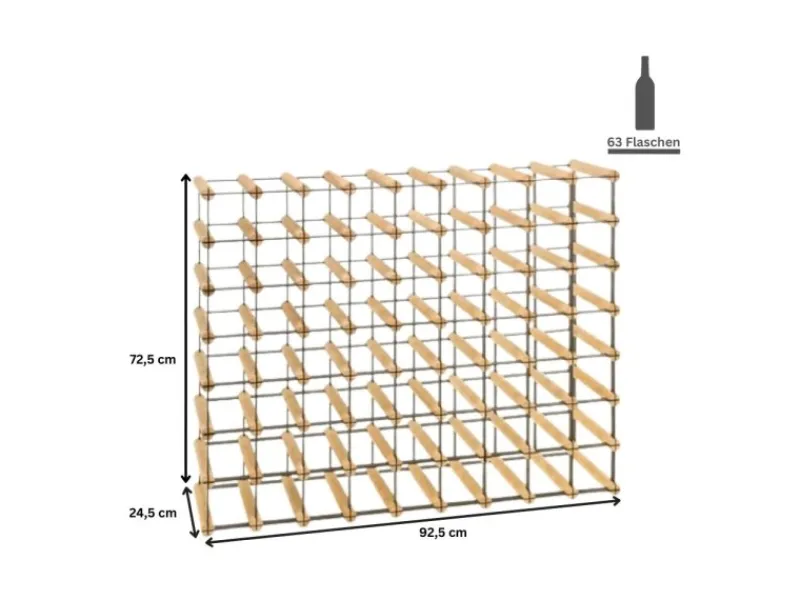 PROREGAL Modulares Weinregal Vinotega Mod Metal HxBxT 72,5 x 92,5 x 24,5 cm 9 x 7 Flaschen Massives Kiefernholz Natur
