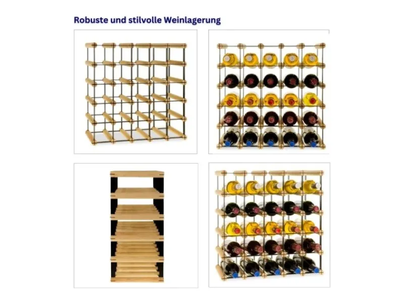 PROREGAL Modulares Weinregal Vinotega Mod Metal HxBxT 52,5 x 52,5 x 24,5 cm 5 x 5 Flaschen Massives Kiefernholz Natur