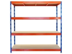 PROREGAL Regalsysteme^Profi Schwerlastregal Rhino HxBxT 200x200x60cm 4 Spanplatten-Ebenen 16mm Fachlast 500kg Blau/Orange Stecksystem Lagerregal Steckregal