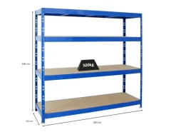 PROREGAL Kellerregale|Metallregale^Profi Schwerlastregal Rhino HxBxT 180 x 200 x 60 cm 4 Spanplatten-Ebenen 8mm Fachlast 500 kg