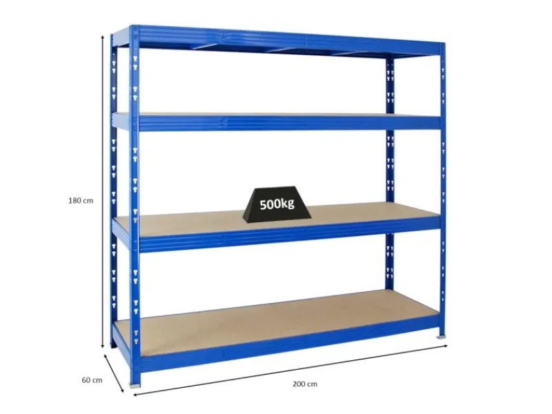 PROREGAL Kellerregale|Metallregale^Profi Schwerlastregal Rhino HxBxT 180 x 200 x 60 cm 4 Spanplatten-Ebenen 8mm Fachlast 500 kg