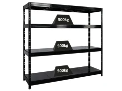 PROREGAL Regale Schwarz|Metallregale^Profi Schwerlastregal Rhino HxBxT 180x200x60cm 4 Stahlplatten-Ebenen Fachlast 500kg Schwarz Stecksystem Lagerregal Regalsystem