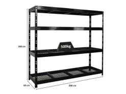 PROREGAL Regalsysteme|Regale Schwarz^Profi Schwerlastregal Rhino HxBxT 180x200x60cm 4 Gitterrost-Ebenen Fachlast 500kg Schwarz Stecksystem Lagerregal Regalsystem