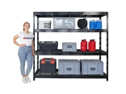 PROREGAL Regalsysteme|Regale Schwarz^Profi Schwerlastregal Rhino HxBxT 180x200x60cm 4 Gitterrost-Ebenen Fachlast 500kg Schwarz Stecksystem Lagerregal Regalsystem