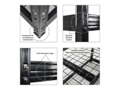 PROREGAL Regalsysteme|Regale Schwarz^Profi Schwerlastregal Rhino HxBxT 180x200x60cm 4 Gitterrost-Ebenen Fachlast 500kg Schwarz Stecksystem Lagerregal Regalsystem