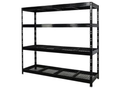 PROREGAL Regalsysteme|Regale Schwarz^Profi Schwerlastregal Rhino HxBxT 180x200x60cm 4 Gitterrost-Ebenen Fachlast 500kg Schwarz Stecksystem Lagerregal Regalsystem