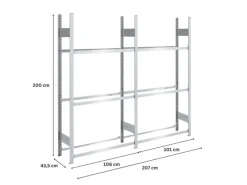 PROREGAL Reifenregal Tire Pro Made In Germany HxBxT 200 x 200 x 43 cm 3 Ebenen 150 kg Fachlast Bis Zu 10 Reifen Pro Ebene Verzinkt