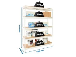 PROREGAL Regalsysteme^Schwerlastregal Wood Beast Five HxBxT 200 x 210 x 45 cm Fachlast 500 kg Weiß