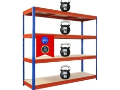 PROREGAL Regalsysteme^Schwerlastregal Dino HxBxT 180x200x60cm 4 Spanplatten-Ebenen 16mm Fachlast 500kg Blau/Orange