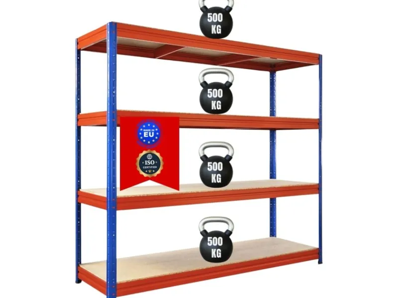PROREGAL Regalsysteme^Schwerlastregal Dino HxBxT 180x200x60cm 4 Spanplatten-Ebenen 16mm Fachlast 500kg Blau/Orange