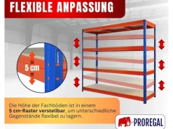 PROREGAL Regalsysteme^Schwerlastregal Dino HxBxT 180x200x60cm 4 Spanplatten-Ebenen 16mm Fachlast 500kg Blau/Orange