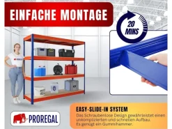 PROREGAL Regalsysteme^Schwerlastregal Dino HxBxT 180x200x60cm 4 Spanplatten-Ebenen 16mm Fachlast 500kg Blau/Orange