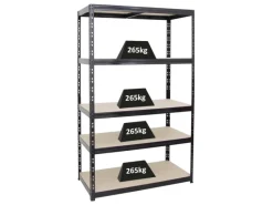 PROREGAL Regale Schwarz|Schwerlastregal^Schwerlastregal Giant Tiger HxBxT 200 x 120 x 60 cm Fachlast 265 kg 5-Ebenen Schwarz