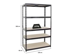 PROREGAL Regale Schwarz|Schwerlastregal^Schwerlastregal Giant Tiger HxBxT 200 x 120 x 60 cm Fachlast 265 kg 5-Ebenen Schwarz