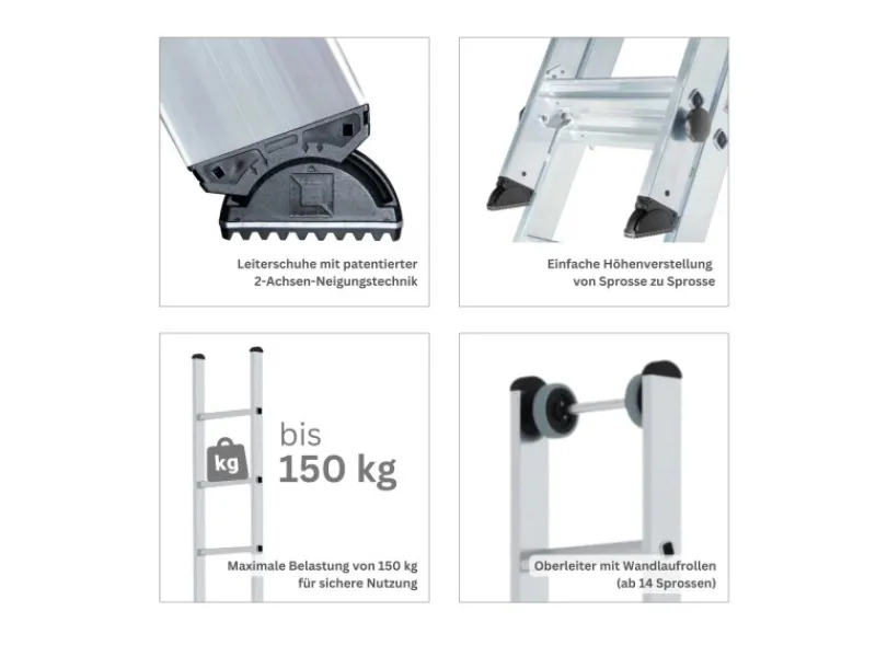 PROREGAL Sprossen-Schiebeleiter 2-Teilig Ohne Traverse 2 x 14 Sprossen