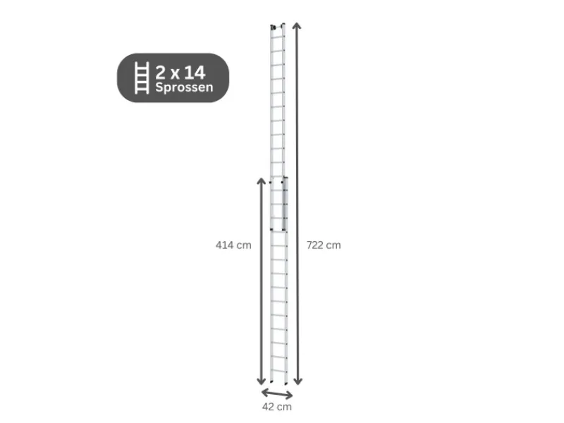 PROREGAL Sprossen-Schiebeleiter 2-Teilig Ohne Traverse 2 x 14 Sprossen