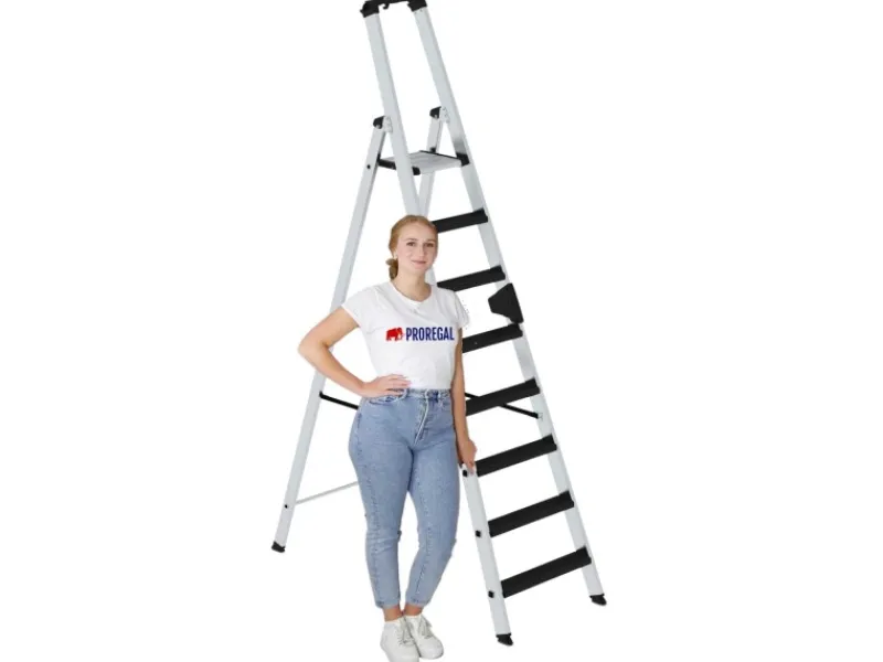 PROREGAL Stufen-Stehleiter Einseitig Begehbar mit Clip-Step Relax 9 Stufen