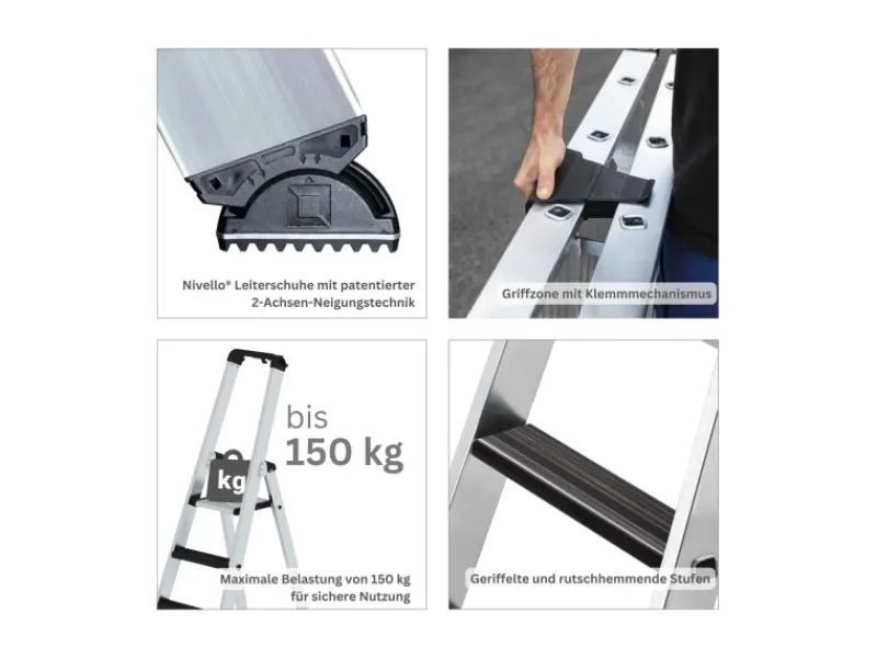 PROREGAL Stufen-Stehleiter Einseitig Begehbar mit Clip-Step Relax 9 Stufen