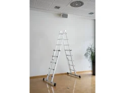 PROREGAL Klapptritte^Teleskopleiter 4-Teilig mit Traverse 4 x 3 Sprossen