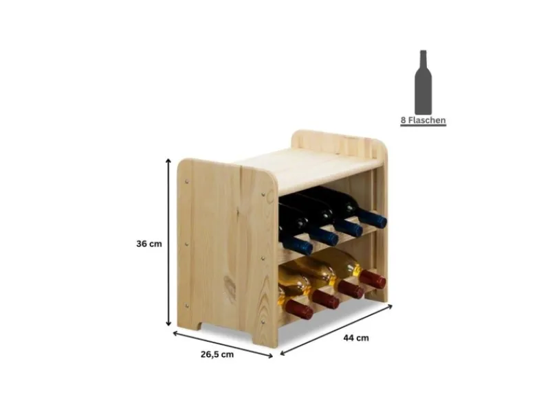 PROREGAL Weinregal Pinotwine C HxBxT 36 x 44 x 26,5 cm 8 Flaschen Massives Kiefernholz Natur Unbehandelt