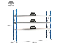 PROREGAL Kellerregale^Weitspannregal Maximus Pro Grundregal HxBxT 200 x 200 x 60 cm 4 Ebenen Spanplatten Fachboden Fachlast 690 kg Lichtblau & Lichtgrau