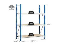 PROREGAL Kellerregale^Weitspannregal Maximus Grundregal HxBxT 200 x 200 x 40 cm 7 Ebenen Spanplatten Fachboden Fachlast 400 kg Lichtblau & Lichtgrau