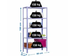 PROREGAL Wohnregal Living Koala Metal mit 5 Fachböden HxBxT 180 x 80 x 30 cm Fachlast 150 kg Lila/Weiß