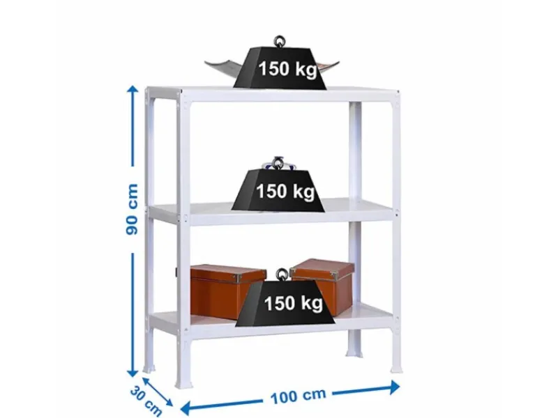PROREGAL Wohnregal Living Koala Metal mit 3 Fachböden HxBxT 90 x 100 x 30 cm Fachlast 150 kg Weiß/Weiß