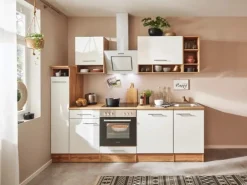 Respekta Küchenzeile 250 cm Weiß-Wildeiche Nachbildung matt