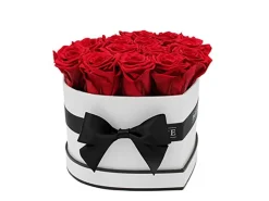 Ostern^Rosenbox Herz Weiß-Schwarz mit 13 Rosen