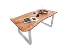 SAM Esstisch Baumkante Massiv Akazie Natur 180 x 90 Silber QUINN