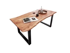 SAM Esstisch Baumkante Massiv Akazie Natur 140 x 80 Schwarz QUINN