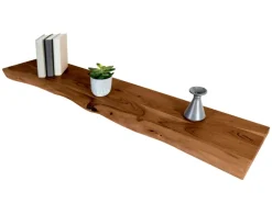 Regale Massivholz^SAM Holzplatte Arya mit Echter Baumkante Einseitig 120 x 30 cm Akazienholz Nussbaum