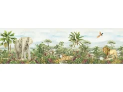 Sanders & Sanders Selbstklebende Tapetenbordüre Dschungeltiere Grün 9.7 x 500 cm 601305