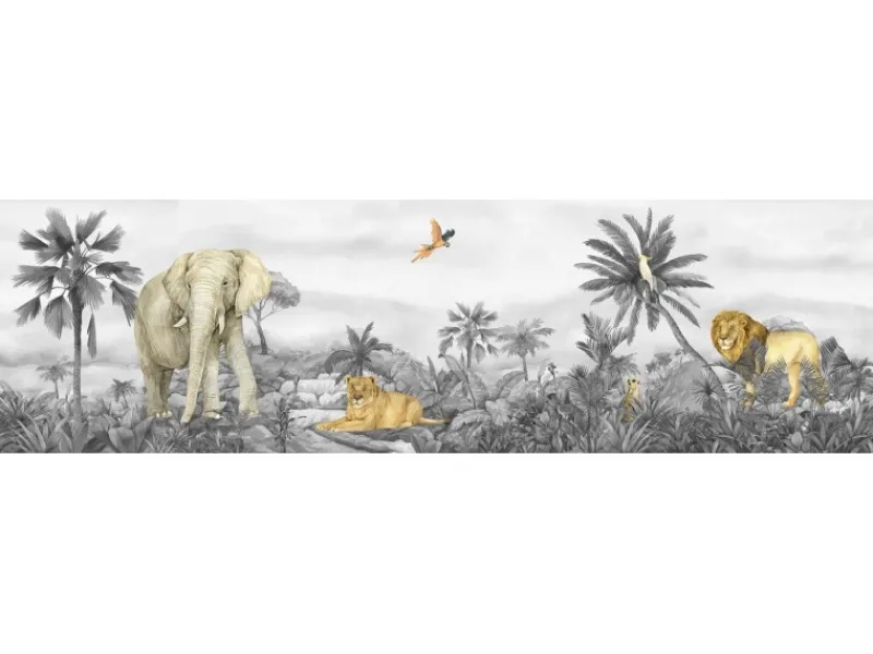 Sanders & Sanders Selbstklebende Tapetenbordüre Dschungeltiere Grau 9.7 x 500 cm 601304