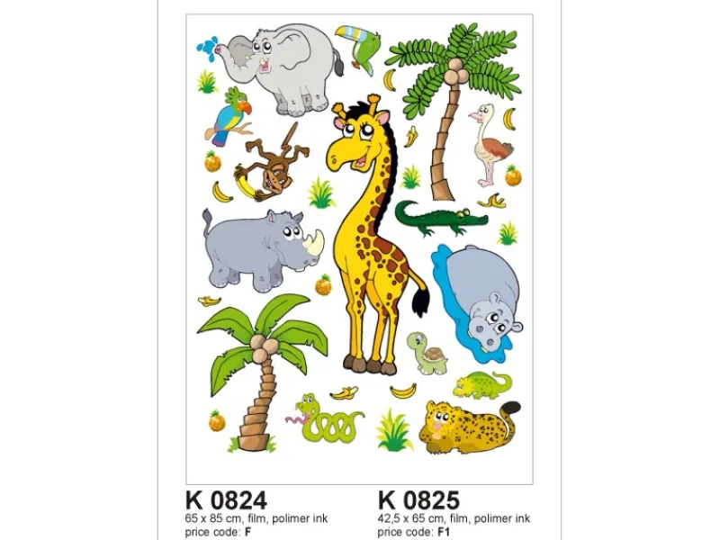 Sanders & Sanders Wandtattoo Dschungeltiere Gelb Grün und Grau 65 x 85 cm 600305