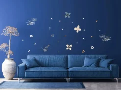 Sanders & Sanders Wandtattoo Blumenmuster Beige Blau und Orange 65 x 42.5 cm 601341