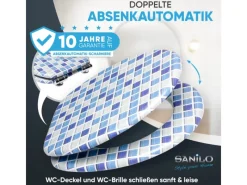 Sanilo Mosaik^WC Sitz mit Absenkautomatik Mosaik Blau, Hochwertiger und Stabiler Toilettendeckel aus Holz