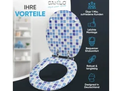 Sanilo Mosaik^WC Sitz mit Absenkautomatik Mosaik Blau, Hochwertiger und Stabiler Toilettendeckel aus Holz