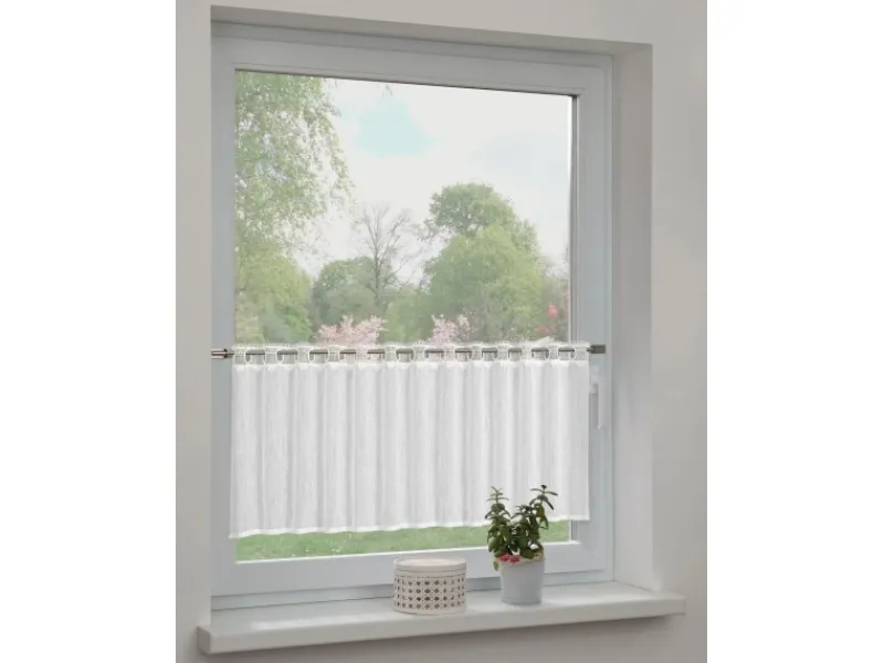 Sehlbach Vitrinen^Bistrogardine mit Stangendurchzug Border Top 135 cm x 45 cm Weiß